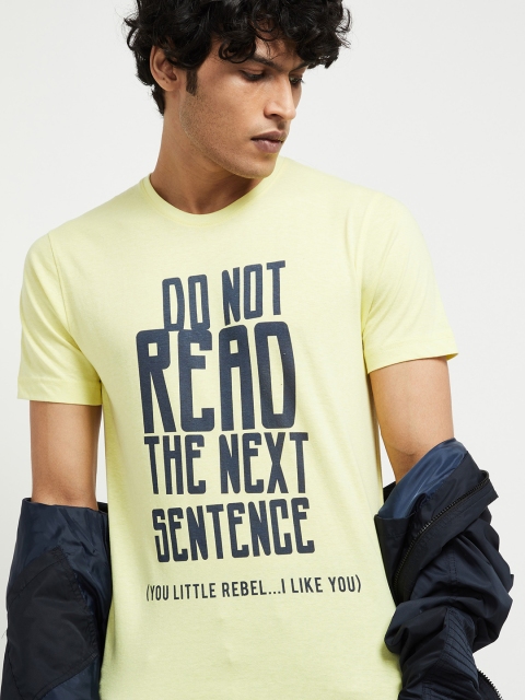 

max Men Yellow Printed Round Neck T-shirt