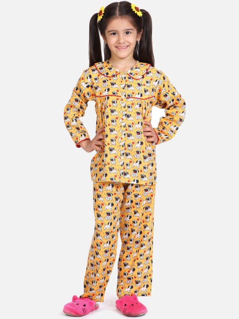 

BownBee Girls Orange & White Printed Night Suit