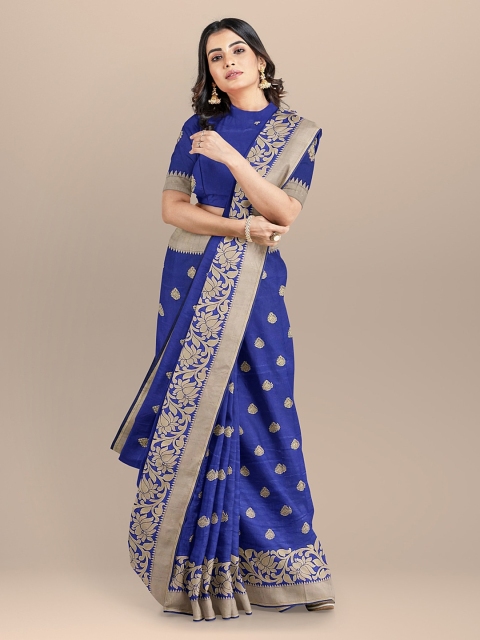 

BharatSthali Blue & Gold-coloured Woven Design Banarasi Handloom Saree