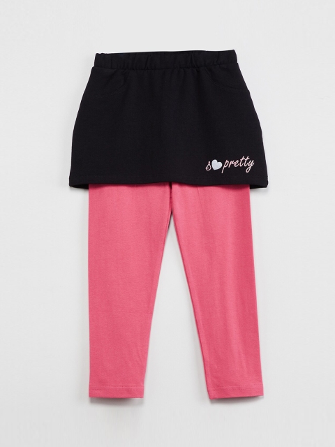 max Girls Black & Pink Solid A-Line Mini Skirt with Attached Leggings