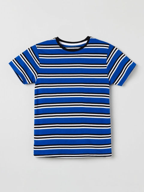 

max Boys Blue Striped Round Neck T-shirt