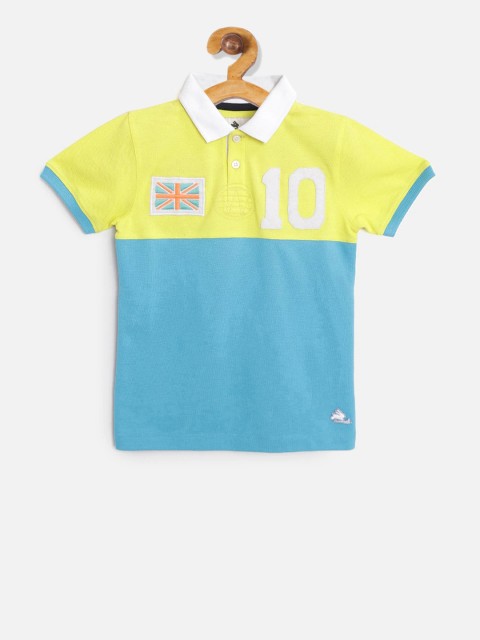 

Cherry Crumble Boys Blue and Yellow Colourblocked Polo Collar T-shirt