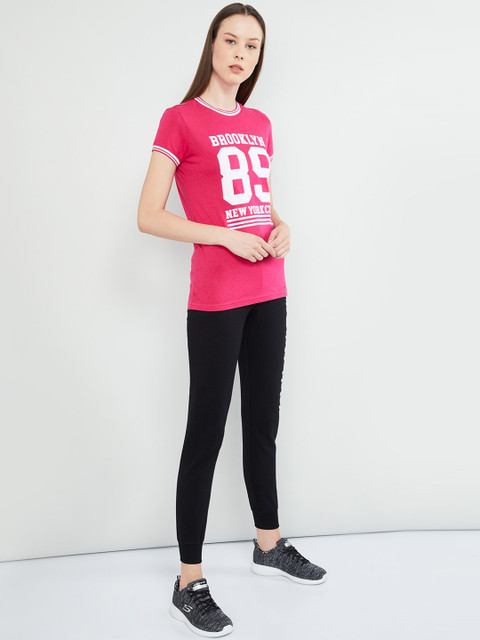 

max Women Pink Printed Round Neck T-shirt