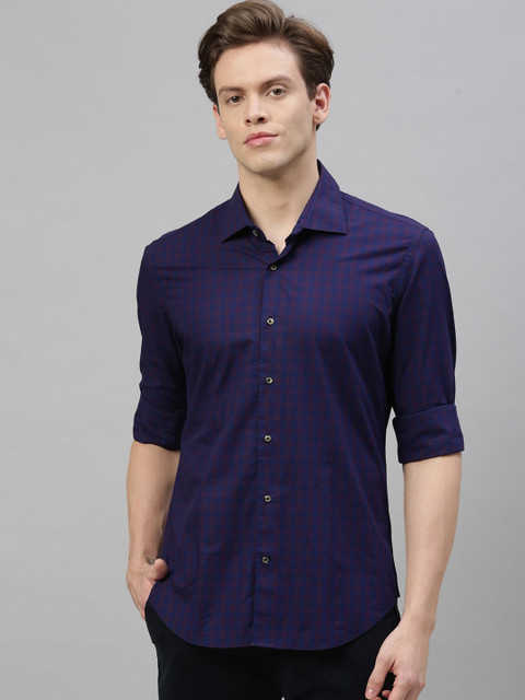 

RARE RABBIT Men Navy Blue Tailored Fit Checked Casual Shirt