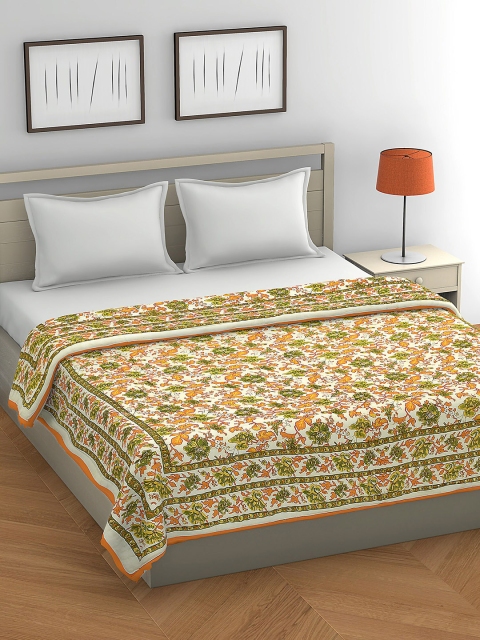 

Gulaab Jaipur Orange & Cream-Coloured Floral Mild Winter 450 GSM Double Bed Quilt