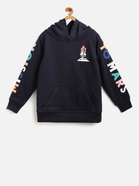 Cherry Crumble Boys Blue Printed Hooded Sweatshirt