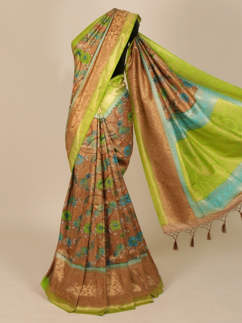 

Pothys Brown & Green Jute Silk Printed Saree