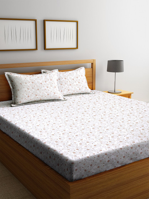 

SWHF White & Brown Floral 180 TC Cotton 1 Queen Bedsheet with 2 Pillow Covers
