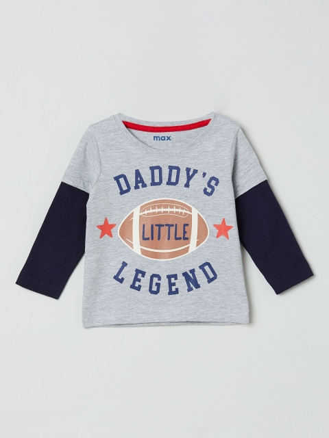 

max Boys Grey Melange Printed Round Neck T-shirt