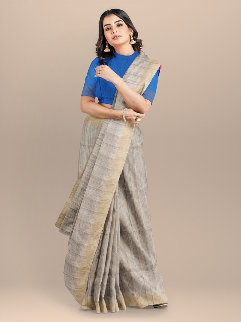 

BharatSthali Beige & Woven Design Handloom Tussar Sustainable Saree