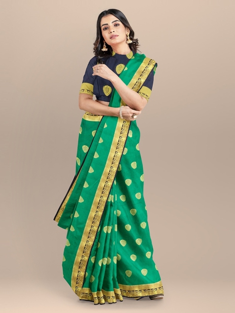 

BharatSthali Green & Gold-Coloured Woven Design Banarasi Saree