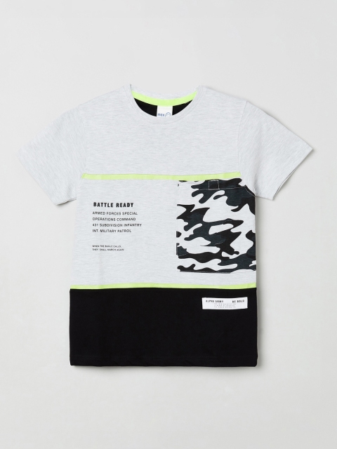 

max Boys Grey Melange Printed Round Neck T-shirt