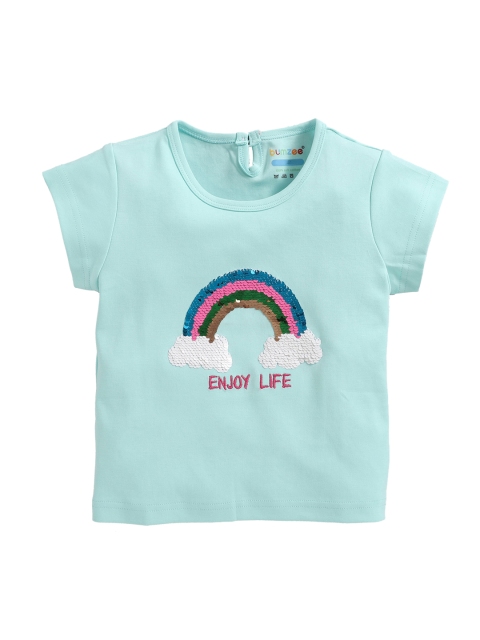 

BUMZEE Girls Teal Solid Round Neck T-shirt