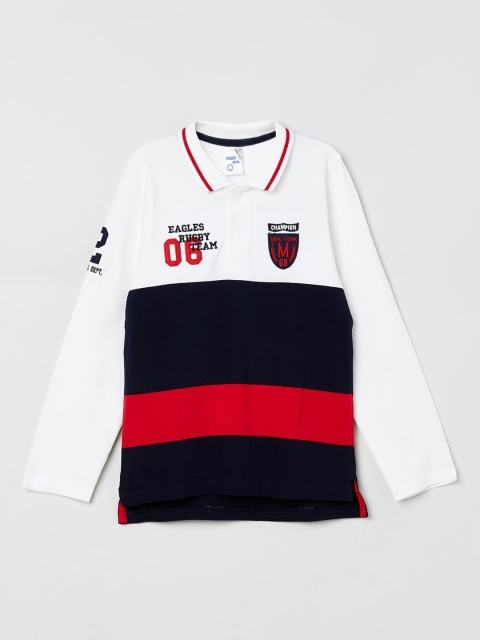 

max Boys Navy Blue & White Colourblocked Polo Collar T-shirt
