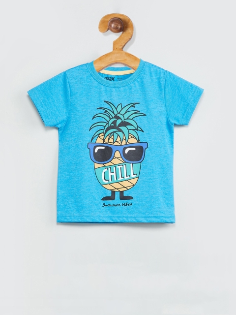 

max Boys Blue Printed Round Neck T-shirt