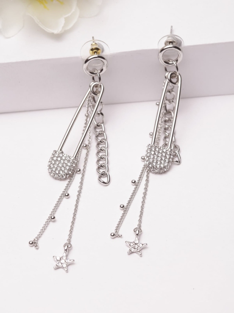 

AVANT-GARDE PARIS Rhodium-Plated Silver-Toned Contemporary Drop Earrings