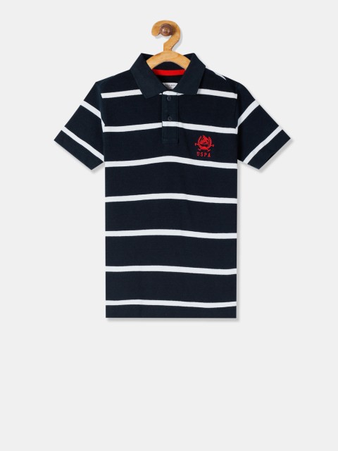 

U.S. Polo Assn. Kids Boys Blue & White Striped Polo Collar T-shirt