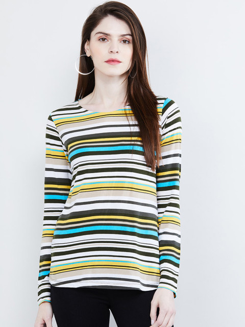 

max Women Multicoloured Striped Round Neck T-shirt, Multi