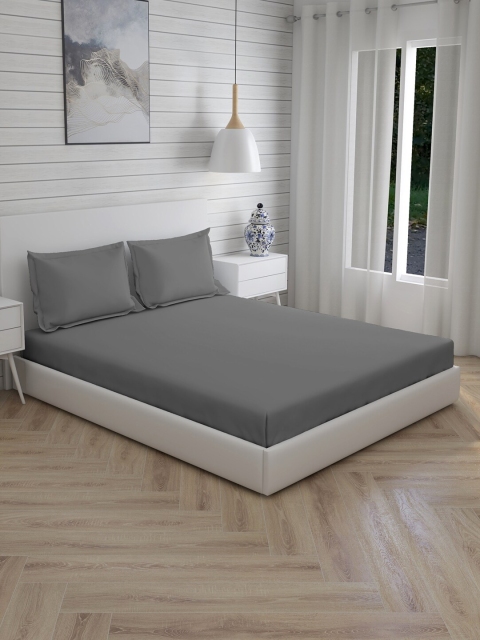 

Boutique Living India Grey Solid 600 TC Cotton 1 King Bedsheet with 2 Pillow Covers