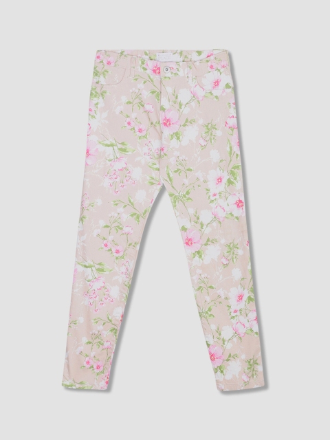 

The Childrens Place Girls Pink & Cream-Coloured Floral-Print Ankle-Length Jeggings