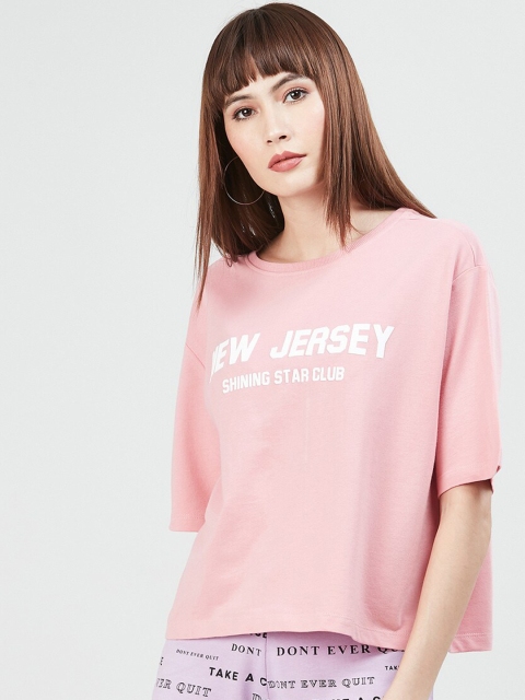 

max Women Pink Printed V-Neck T-shirt
