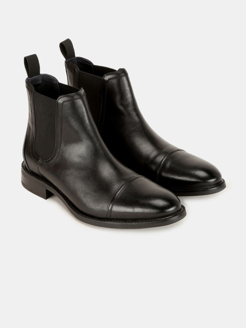 

Cole Haan Men Black Solid Leather Flat Boots