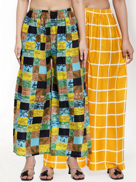 

NEUDIS Women Pack of 2 Solid Wide Leg Palazzos, Multi