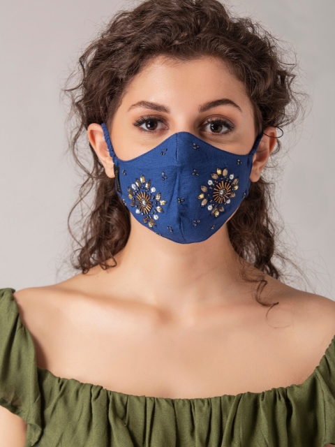 

DIVA WALK EXCLUSIVE Women Navy Blue Embellished 2-Ply Reusable Cloth Mask