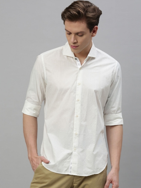 

RARE RABBIT Men White Tailored Fit Solid Casual Shirt