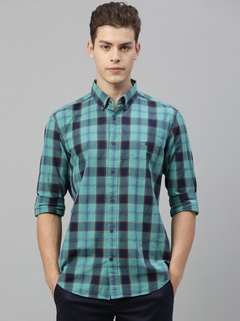 

RARE RABBIT Men Green & Blue Tailored Fit Checked Casual Shirt