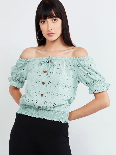 

max Women Green Self Design Bardot Top