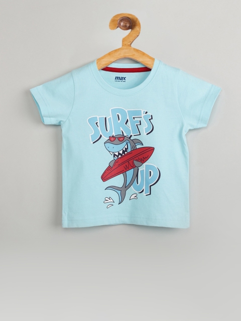 

max Boys Blue Printed Round Neck T-shirt