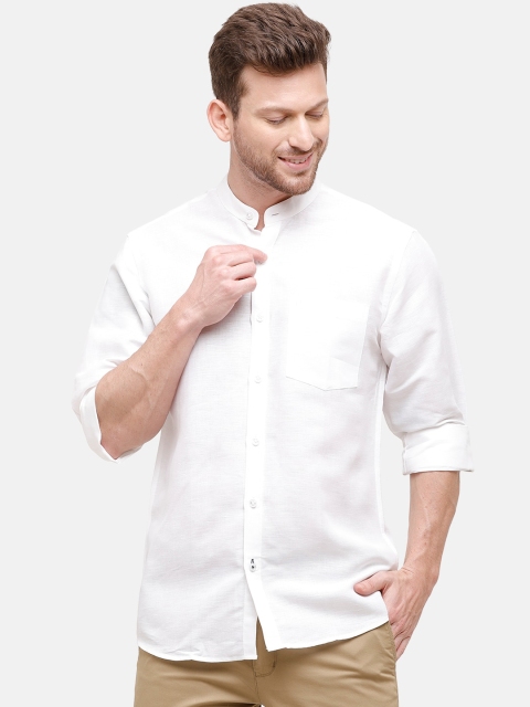

CAVALLO by Linen Club Men Cotton Linen White Regular Fit Solid Casual Shirt
