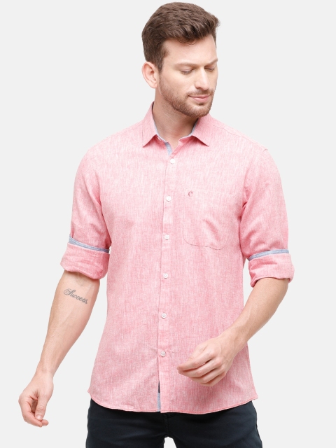 

CAVALLO by Linen Club Men Cotton Linen Pink Regular Fit Solid Casual Shirt