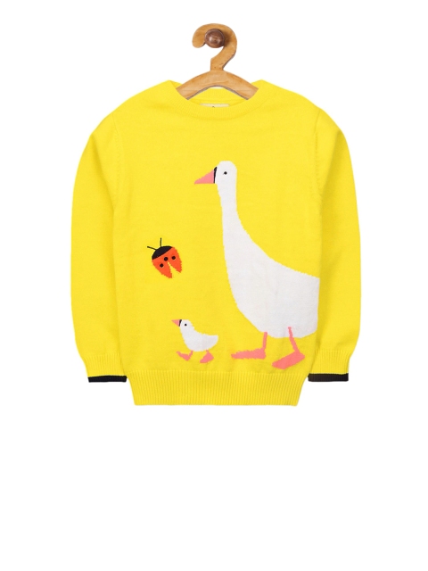 Cherry Crumble Girls Yellow & White Printed Sweater