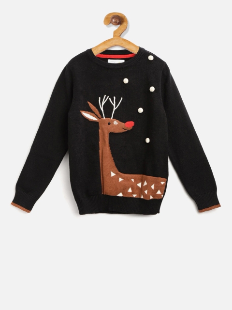 

Cherry Crumble Boys Black & Brown Self-Design Cosy Holiday Pullover Sweater