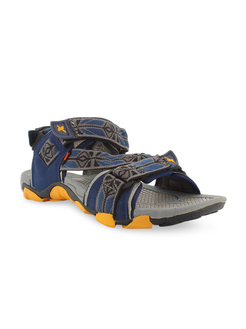 

Sparx Men Navy Blue & Grey Printed Leather Sports Sandals