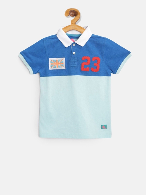 

Cherry Crumble Boys Blue Colourblocked Polo Collar T-shirt
