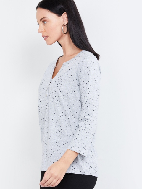 

max Women Grey Melange & Blue Printed Top