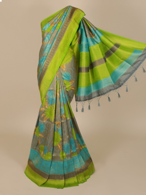 

Pothys Grey & Blue Jute Silk Printed Saree