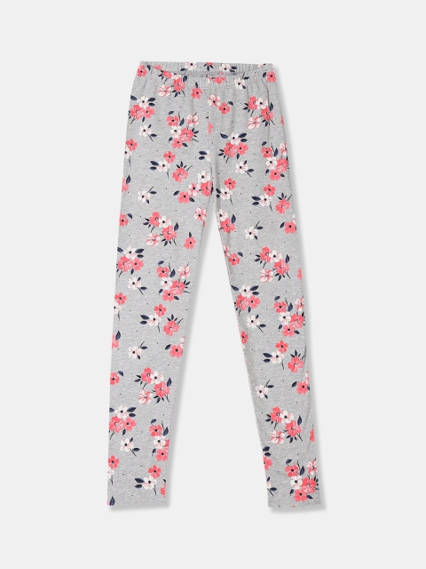 

GAP Girls Grey & Pink Floral Printed Ankle-Length Leggings