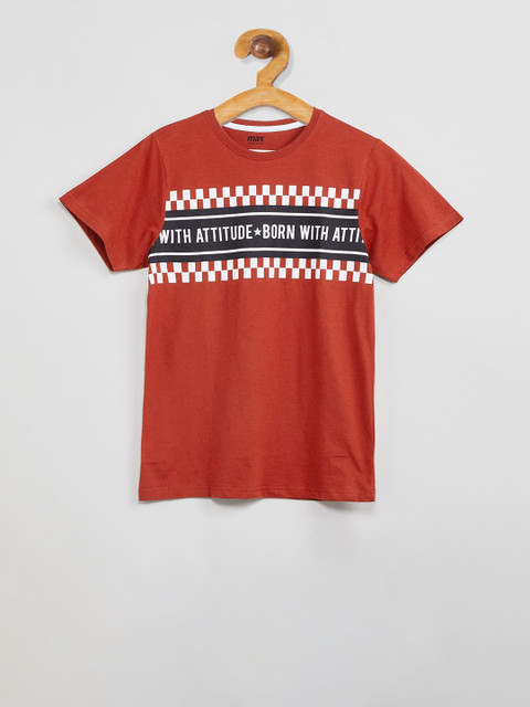

max Boys Orange Printed Round Neck T-shirt