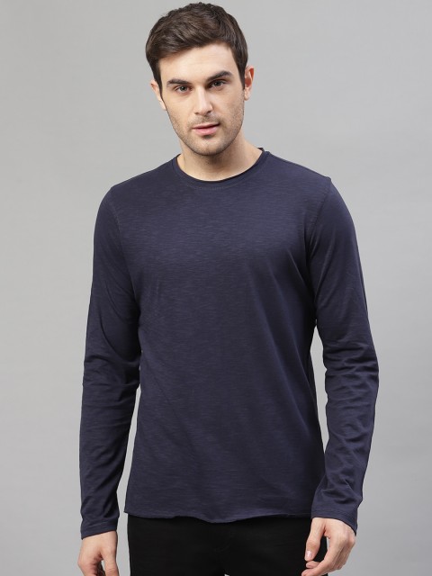 

LINDBERGH Men Navy Blue Solid Round Neck T-shirt