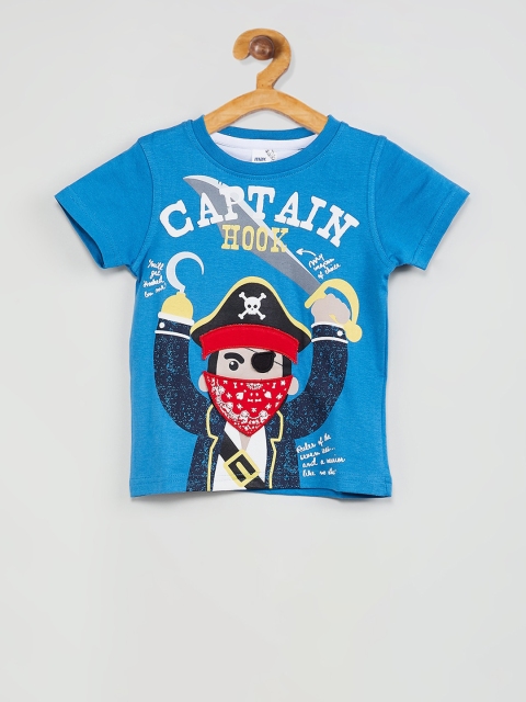 

max Boys Blue Printed Round Neck T-shirt
