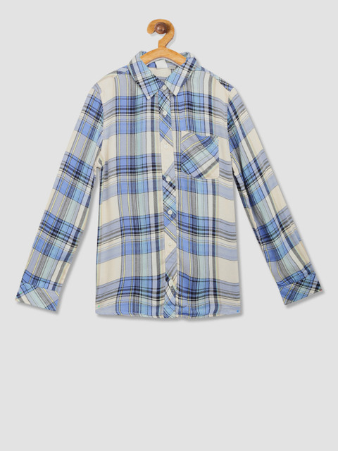 

GAP Girls Blue Plaid Twill Pocket Shirt