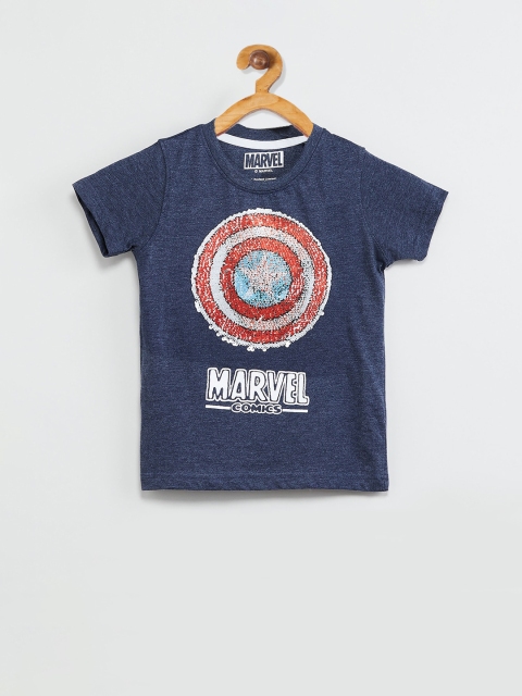 

max Boys Navy Blue Marvel Printed Round Neck T-shirt