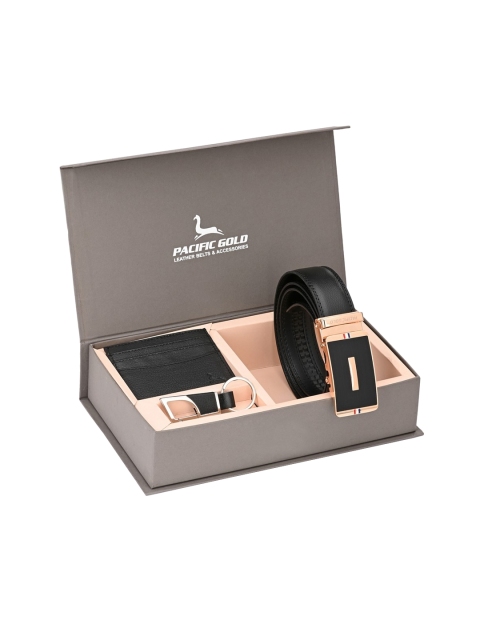 

Pacific Gold Men Black & Silver-Toned Genuine Leather Accessory Gift Set