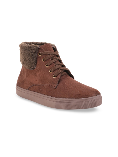 

Bruno Manetti Women Brown Solid Suede Mid-Top Flat Boots