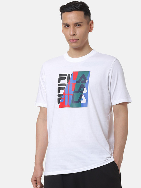 

FILA Men White & Green Printed Round Neck T-shirt
