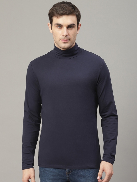 

LINDBERGH Men Navy Blue Solid High Neck T-shirt